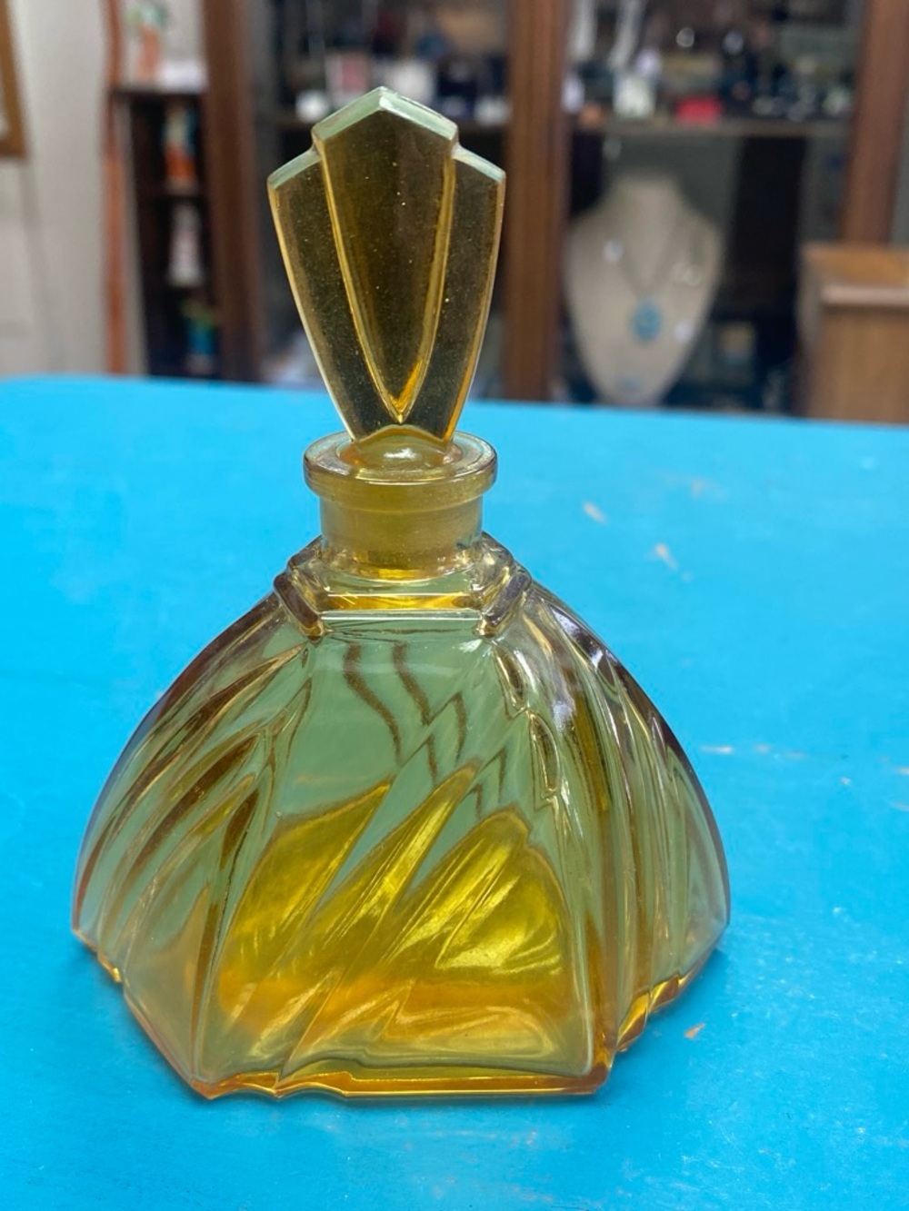 Vintage Art Deco Amber Glass Perfume Bottle - Decorative Home Accent